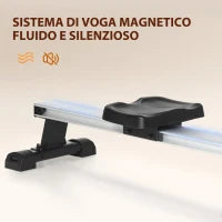 Vogatore Magnetico Pieghevole per Allenamento a Casa, Volano Regolabile su 8 Livelli e Monitor LCD, 185x58x57cm, Nero