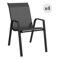 Set 4 Sedie da Giardino Impilabili con Braccioli in Rattan PE e Acciaio, Grigio