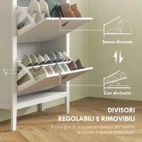 Scarpiera Slim 2 Cassetti per 14 Paia di Scarpe Taglia EU44 e Ripiani Regolabili, 80x24x95.5cm, Bianco
