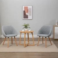 Set di 2 Sedie da Pranzo Design Scandinavo - Gambe affusolate in legno di faggio - Seduta Schienale braccioli ergonomici Lino Grigio