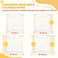 Cancellino per Cani Regolabile da 76-104 cm, Cancelletto di Sicurezza Alto 77 cm con 2 Estensioni, Bianco