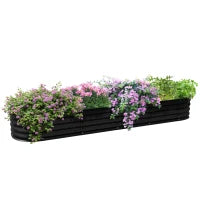 Fioriera Rialzata Quadrata da Giardino in Acciaio Modulabile per Verdure, Piante, Fiori, 240 x 62 x 30cm, Nero