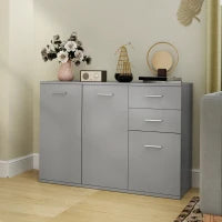 Credenza Moderna con 3 Armadietti e 2 Cassetti, in Legno, 106x35x76 cm, Grigio Chiaro
