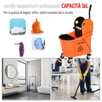 Secchio per Mocio Professionale 36L, Carrello Lavapavimenti con Strizzatore Manuale e 2 Secchi, Arancione e Nero