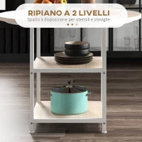 Tavolo da Pranzo per 4-6 Persone con 2 Ripiani Integrati, in Acciaio e MDF, Ø100x76 cm, Bianco e Rovere