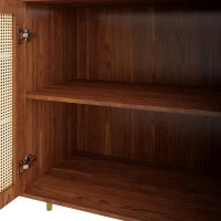 Credenza in rattan con cassetti per cucina e soggiorno, 160x40x90 cm, Marrone