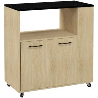 Carrello da Cucina in Truciolato con Ripiano Aperto, Armadietto a 2 Ante e Scaffale Laterale, 75x40x80.5 cm