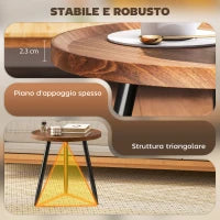 Tavolino da Caffè Rotondo con Bordo Rialzato e 3 Gambe, in Legno e Acciaio, Ø40x39 cm, Nero e color Legno
