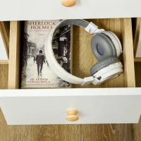 Credenza Moderna in Truciolato e Legno di Pino con 3 Cassetti e 2 Armadietti a 2 Livelli, 90x32x80A cm