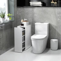 Mobiletto Bagno Salvaspazio a 3 Livelli con Binari Scorrevoli, in Legno, 47x25x66.5 cm, Bianco
