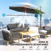 Ombrellone a Braccio per Esterno con Luci a LED e Angolo Regolabile, in Alluminio e Poliestere Ø3x2.5 m, Grigio