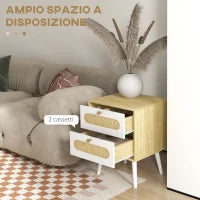 Comodino con Cassetti Set 2 Pezzi in Truciolato e MDF in stile Boho, 40x40x55 cm, Rovere e Bianco