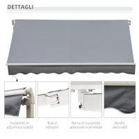 Tenda da Sole 3x2.5 m Avvolgibile per Porte e Finestre, in Alluminio e Poliestere Anti-UV, Grigio
