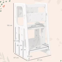 Scaletta per Bambini Torre Montessoriana Altezza Regolabile 3 Livelli, HDPE Inodore, 47x47x90cm, Bianco