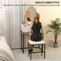 Set Tavolino Toeletta con Specchio da Trucco, Cassetto e Sgabello Imbottito, Bianco