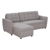 Divano Letto 3 Posti con Chaise Longue Contenitore in Tessuto, 217x134x85cm, Grigio