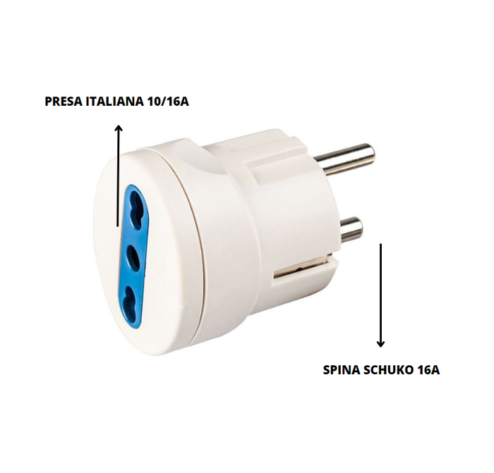 Adattatore presa schuko presa italiana bianco 16 ampere ecova