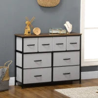 Cassettiera 8 Cassetti in Tessuto Pieghevoli, Mobile da Archiviazione, Struttura in Acciaio, 100 x 30 x 78 cm, Grigio