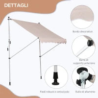 Tenda da Sole 2x1.5 m per Esterno a Rullo con Manovella e Angolazione Regolabile, Beige