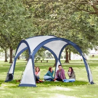 Tenda da Campeggio a Cupola Familiare per 6-8 Persone con 4 Porte in Rete con Cerniera, Tessuto Oxford Removibile, Gancio per Lampada, Sacca di Trasporto, 350L x 350l x 230H cm, Bianco e Blu