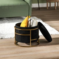 Pouf con Spazio di Archiviazione, Pouf Imbottito, Telaio in Metallo, Dorato, Nero