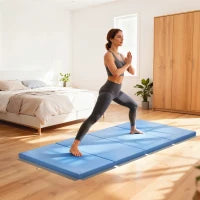 Tappetino fitness pieghevole in 4 con maniglie e rivestimento sintetico 180 x 80 x 5 cm Blu chiaro