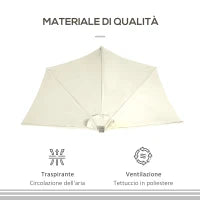 Ombrellone Semicircolare con Manovella, 20 Luci LED e Pannello Solare, 265x135x240 cm, Beige