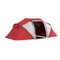 Tenda da Campeggio Familiare 4-6 Persone, Tenda Tonda Impermeabile Leggera, Ventilata, con 2 Cabine, Finestra Grande, Porta, Grigio e Rosso