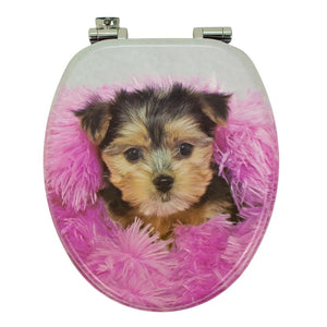 Sedile copri wc universale frizionato fantasia mdf chiusura rallentata *** fantasia pink dog, confezione 1