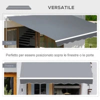 Tenda da Sole da Esterno Avvolgibile Manualmente in Alluminio e Poliestere, 2.5x2 m, Grigio e Bianco