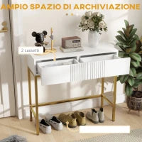 Consolle da Ingresso Moderna con 2 Cassetti e Gambe Dorate, 80x31.5x75cm, Bianco