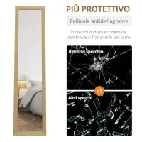 Specchio con Cornice in MDF con Piedini e Ganci per Utilizzo a Muro o a Parete, 37x40x155 cm