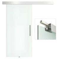 Porta Scorrevole Interna in Vetro Smerigliato con Binario B1 e Maniglia per Bagno Cucina Studio Vetro 205x 102.5x 0,8cm