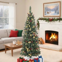 Albero di Natale Illuminato con 150 Luci LED, 30 Pigne e 30 Grappoli di Bacche, Ø60x150 cm, Verde e Argento