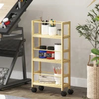Scaffale Bagno a 3 Livelli con Ruote, Carrellino in Legno di Bambù, 36x15x73 cm, Colore Legno