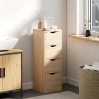Mobile Bagno Salvaspazio con 4 Cassetti e Maniglie Intagliate Stile Nordico, 29x29x83 cm, Legno Naturale