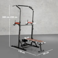 Power Tower Pieghevole, Stazione Fitness Multifunzione Regolabile in 7 Posizioni con Sbarra Trazioni, Dip Station, Pull UP Station e Panca Piana in Acciaio, per Home Gym Casa, Portata 150kg
