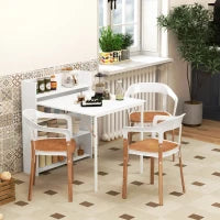 Tavolo da Pranzo Pieghevole, Adatto per Piccoli Spazi, con 4 Scaffali, Tavolo da Cucina Pieghevole, Funzione Anti-Ribaltamento, Bianco