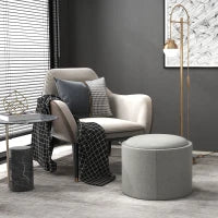 Pouf Contenitore Effetto Lino da 120 kg max con Vassoio a Ribalta, in MDF, 56x56x42 cm, Grigio