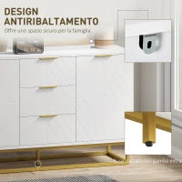 Credenza Moderna Bianca, Credenza Bassa Buffet per Cucina o Sala da Pranzo con 3 Cassetti e 2 Ante, 120x40x76cm