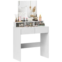 Tavolo da trucco con specchio, tavolo da trucco con 2 cassetti e 3 scomparti, stile moderno, 75 x 38 x 135 cm, bianco