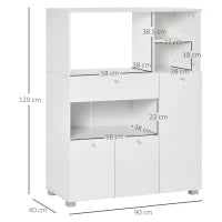 Mobile Cucina per Microonde con Armadietti, Mensole e Cassetto, Credenza Moderna in Legno 90x40x120cm Bianco