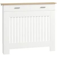 Copritermosifone a Doghe Antiribaltamento con Cassetto Portaoggetti, in Legno, 112x19x97 cm, Bianco