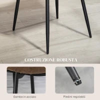 Set 4 Sedie da Pranzo Stile Vintage in Finta Pelle PU con Seduta Ampia e Gambe in Acciaio, Marrone