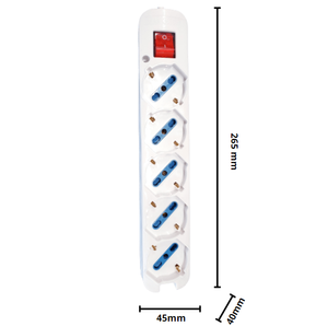 Multipresa elettrica ecova 5 ingressi universali 10/16a colore bianco