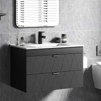 Mobiletto Sospeso per Lavabo con Lavabo in Ceramica e Cassetti Soft-Close Nero