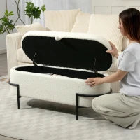 Panca contenitore imbottita, con rivestimento in fleece e struttura in metallo, Bianco crema