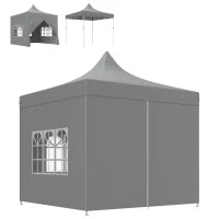 Gazebo da giardino tenda pieghevole 3 x 3 m 4 pareti laterali rimovibili 3 finestre altezza regolabile sacca per il trasporto grigio