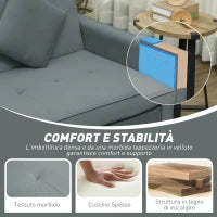 Divano Letto 3 Posti Clic Clac con Schienale Reclinabile e 2 Cuscini, 196x90x89 cm, Grigio