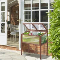 Mini Serra da Giardino Rialzata in Legno e Policarbonato con Tetto Apribile, 90x50x93cm